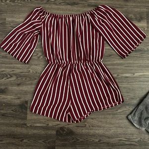 Off The Shoulder Striped Romper